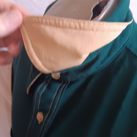 Men's Medium 16 Vintage Shirt 1970's Green Stretch Polyester Shirt Disco Collar - Picture 6 of 7